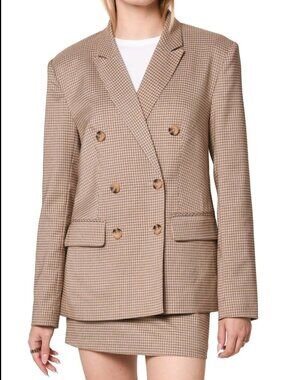 NWOT Wayf Newton Brown Houndstooth Plaid Blazer Large